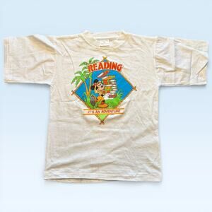 Vintage Disney Mickey Mouse Reading Shirt Boys XL White Danny Boy School Books
